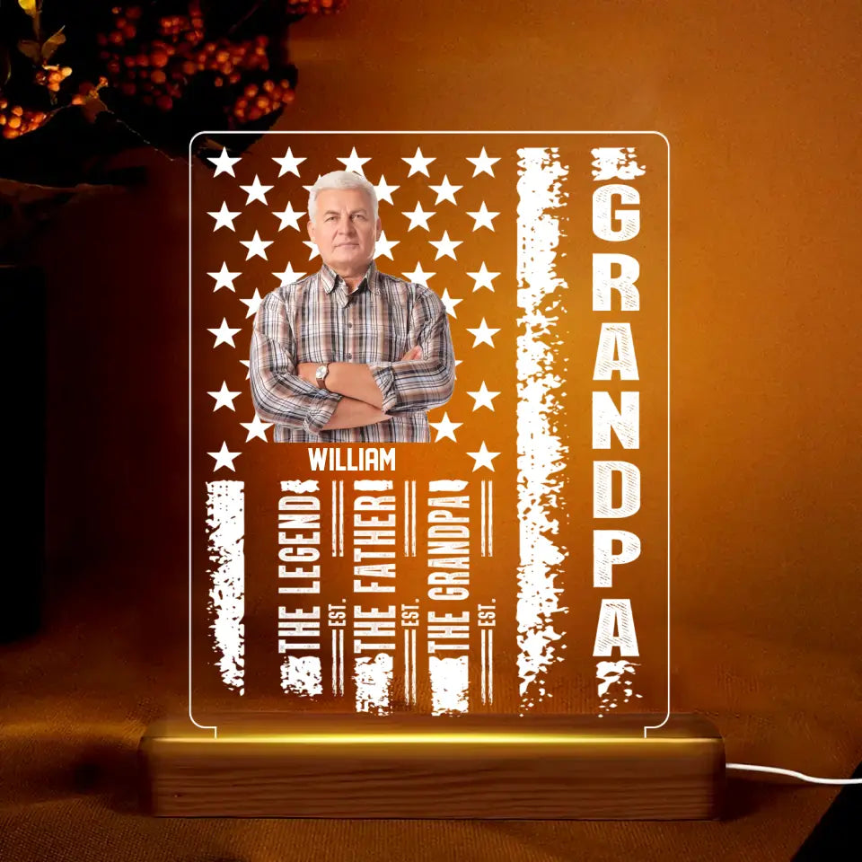 Personalized Upload Your Grandpa Photo The Legend The Father The Grandpa Led Lamp Printed PNHQ2504