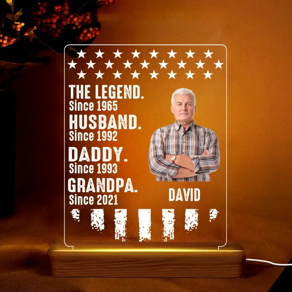 Personlized Upload Your Grandpa Photo The Legend Husband Daddy Grandpa Led Lamp Printed PNBQT2504