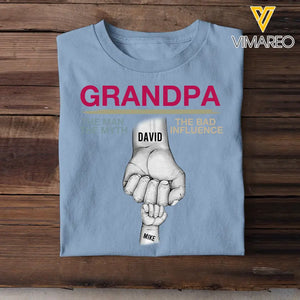 Personalized Grandpa The Man The Myth The Bad Influence Hand Kid Name Gift for Father for Dad Tshirt PNTB2504