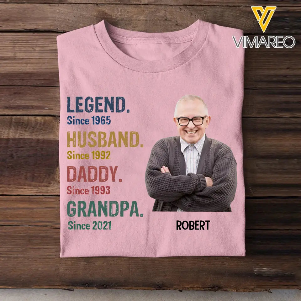 Personalized Upload Your Grandpa Photo Legend Husband Daddy Grandpa T-shirt Printed 23APR-TB25