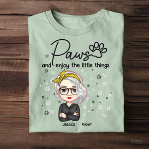 Personalized Paw And Enjoy The Little Things, Dog Lover, Cat Lover Tshirt Printed QTPN2704