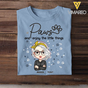 Personalized Paw And Enjoy The Little Things, Dog Lover, Cat Lover Tshirt Printed QTPN2704