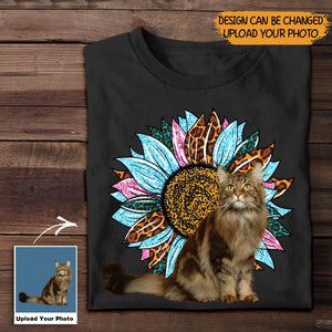 Personalized Upload Your Cat Photo Sunflower Tshirt Printed 23APR-TB28