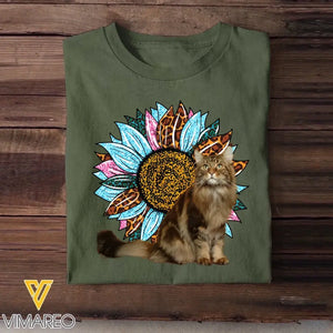 Personalized Upload Your Cat Photo Sunflower Tshirt Printed 23APR-TB28