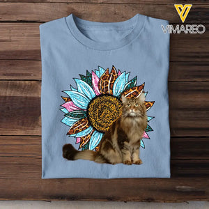 Personalized Upload Your Cat Photo Sunflower Tshirt Printed 23APR-TB28