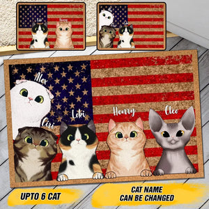 Personalized US Flag Cat with Name Cat Lovers Gift Doormat Printed 23MAY-BQT04