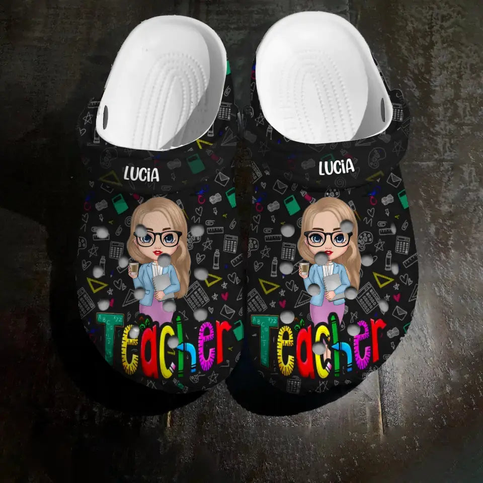 Personalized Teacher with Name Clog Slipper Shoes Printed 23MAY-HQ09