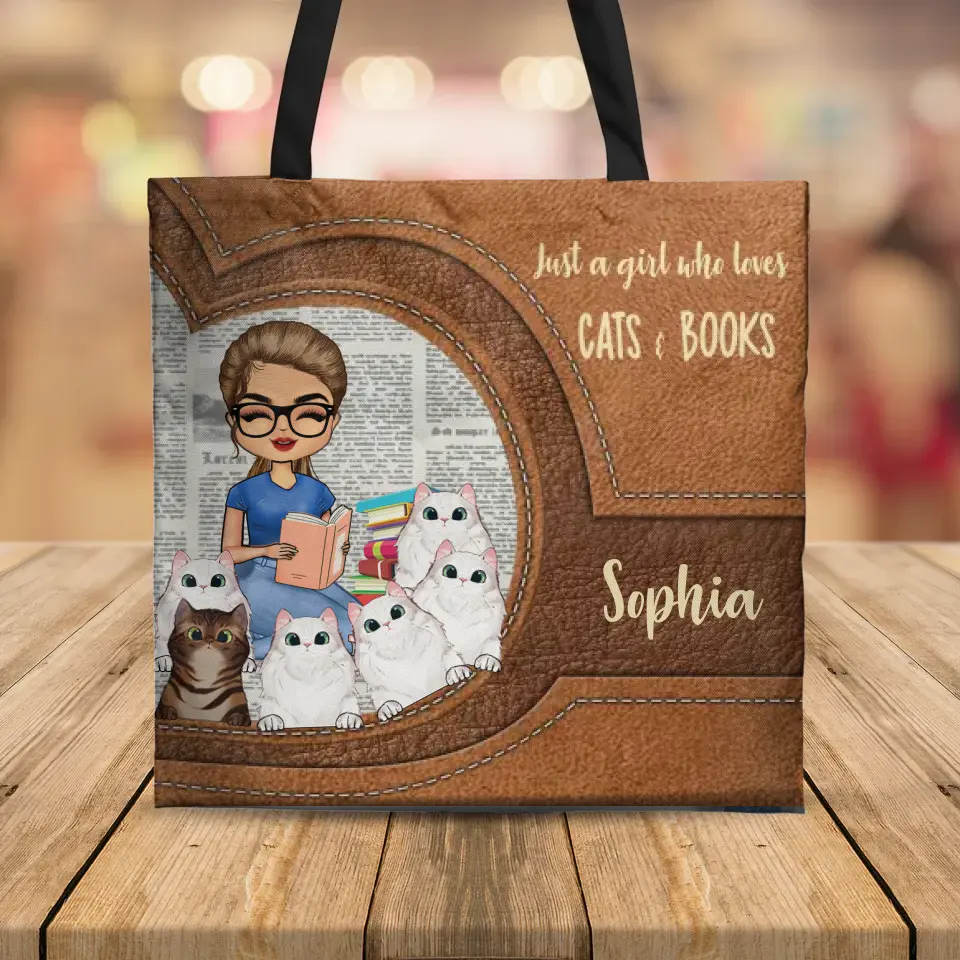 Personalized Just A Girl Who Loves Cats & Book Tote Bag Printed PNBQT0905