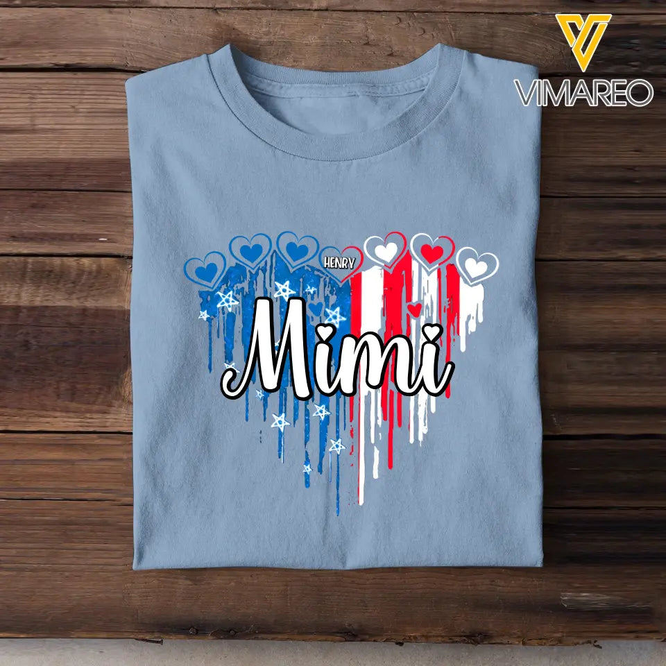 Personalized Grandma Mom Aunt Nana Heart Flag Independence Day Tshirt Printed 23MAY-HQ10