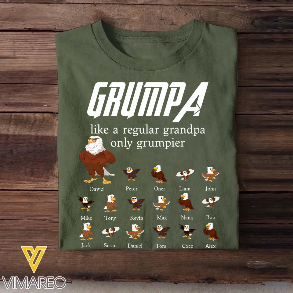 Personalized Grumpa Like A Regular Grandpa Only Grumpier Eagle With Kid Name Tshirt Printed 23MAY-BQT10