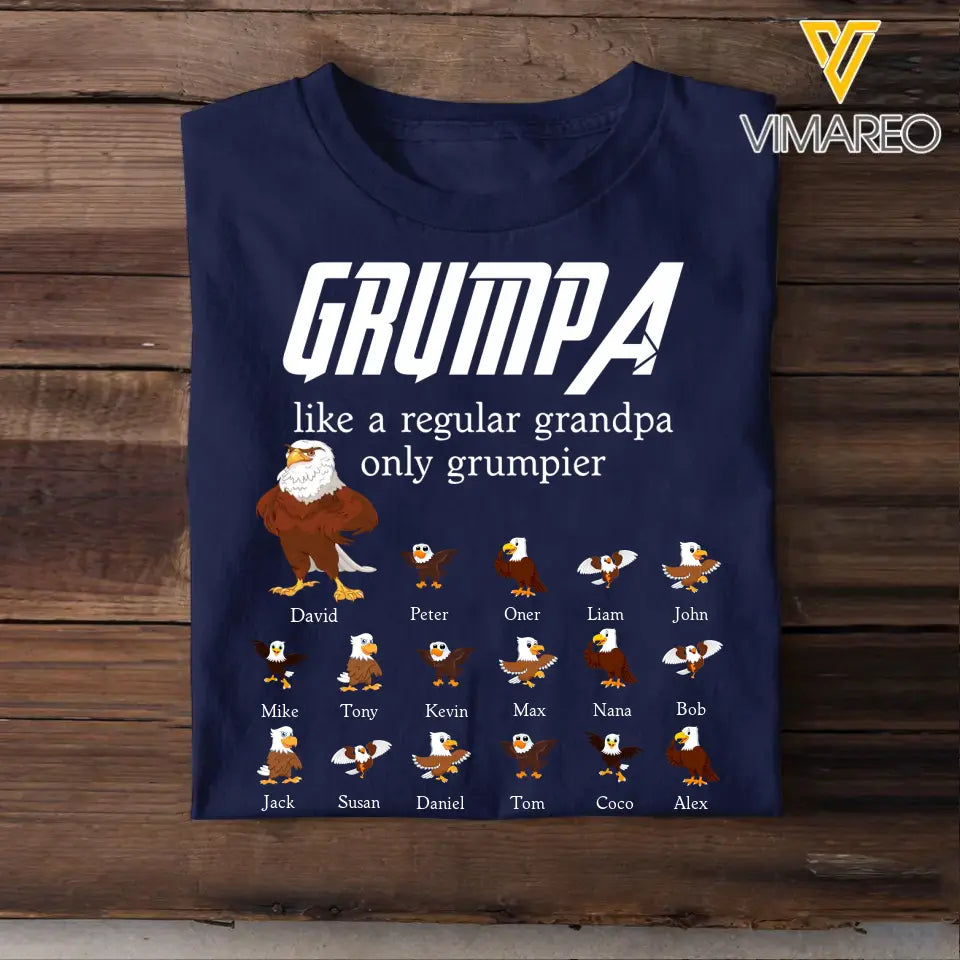 Personalized Grumpa Like A Regular Grandpa Only Grumpier Eagle With Kid Name Tshirt Printed 23MAY-BQT10