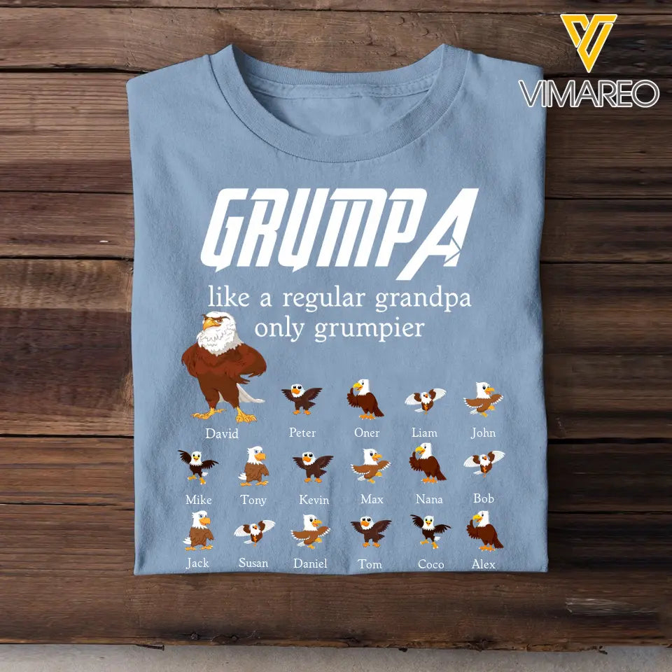 Personalized Grumpa Like A Regular Grandpa Only Grumpier Eagle With Kid Name Tshirt Printed 23MAY-BQT10