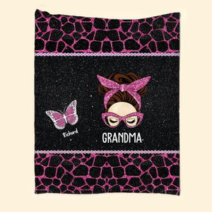 Personalized Grandma Butterflies with Kid Name Quilt Blanket Printed PNTB0905