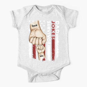 Personalized Dad Jokes Champion Couple Dad And Son Hand With Name TShirt Or Baby Onesie QTPN1205