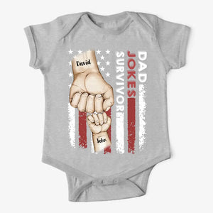 Personalized Dad Jokes Champion Couple Dad And Son Hand With Name TShirt Or Baby Onesie QTPN1205