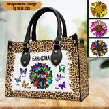 Personalized Grandma Sunflower & Butterflies with Kid Name Leather Bag Printed PNPN1305