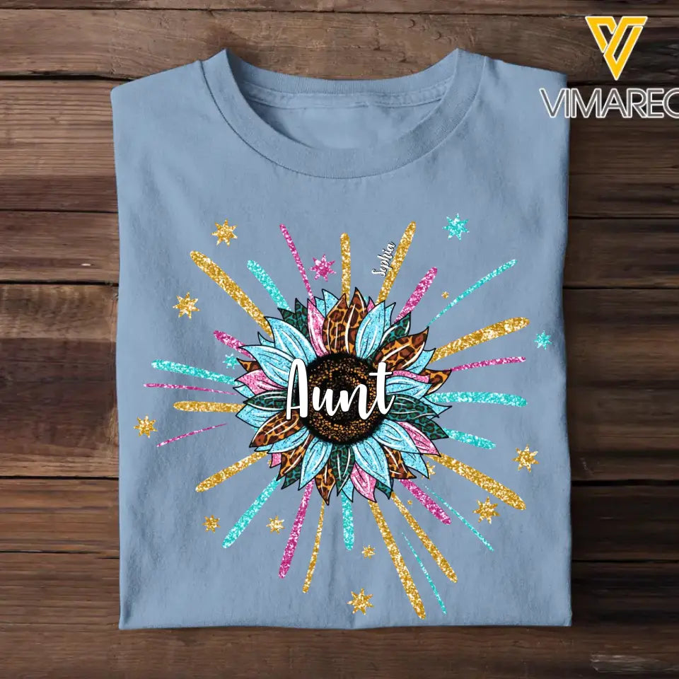 Personalized Mom Aunt Sunflower With Kids Name Tshirt Printed QTDT1605