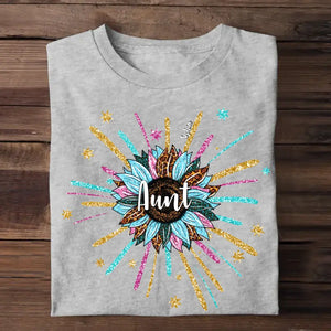 Personalized Mom Aunt Sunflower With Kids Name Tshirt Printed QTDT1605