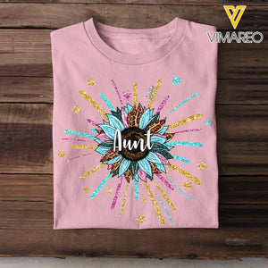 Personalized Mom Aunt Sunflower With Kids Name Tshirt Printed QTDT1605