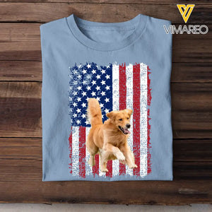 Personalized Upload Your Dog Photo US Flag T-shirt Printed 23MAY-TB15