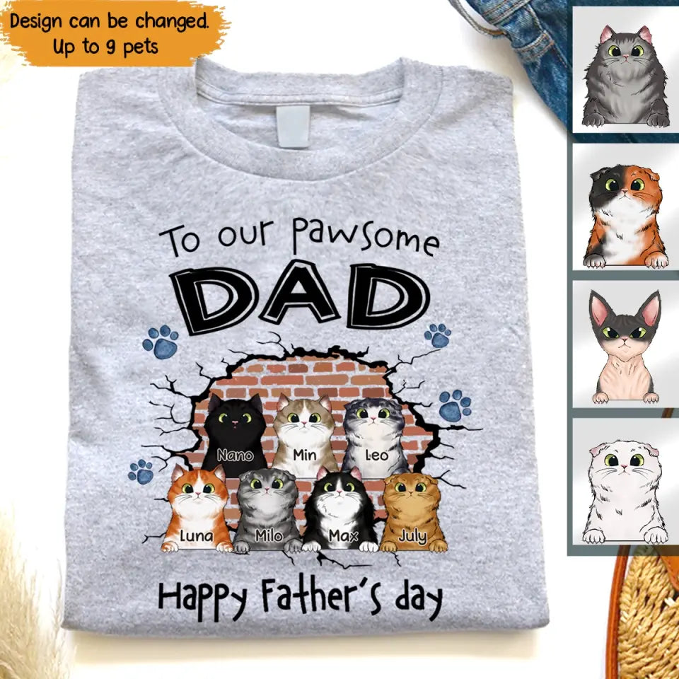 Personalized To Our Pawsome Dad Happy Father's Day T-shirt Printed PNPN1605