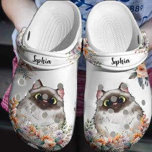 Personalized Flowers Cats with Name Cat Lovers Gift Clog Slipper Shoes Printed 23APR-DT16