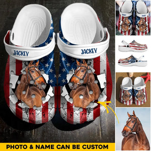 Personalized Upload Your Horse Photo & Name Clog Slipper Shoes Printed 23MAY-HQ18