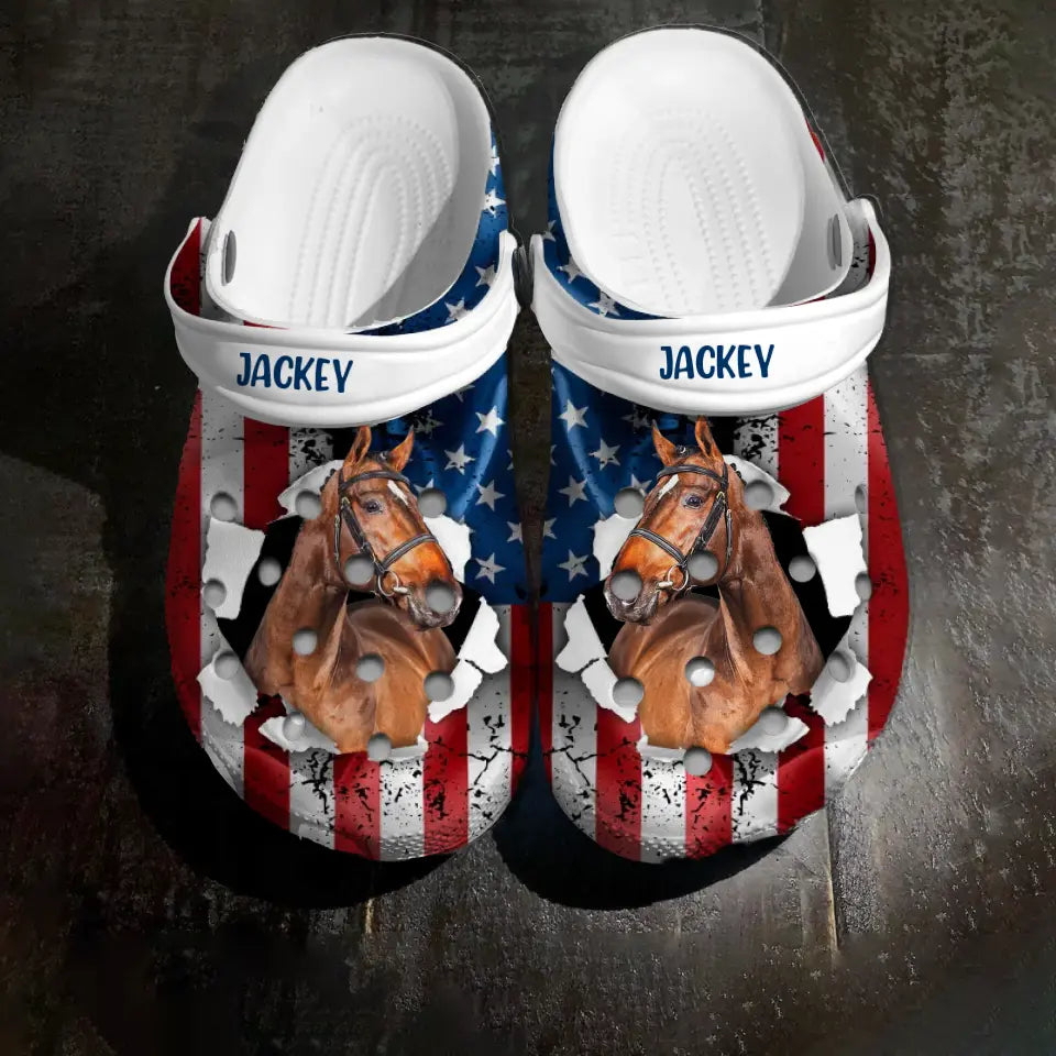 Personalized Upload Your Horse Photo & Name Clog Slipper Shoes Printed 23MAY-HQ18