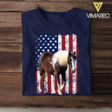 Personalized Upload Your Horse Photo US Flag Tshirt Printed 23MAY-PTN04