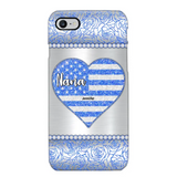 Personalized Grandma with Kid Name Heart US Flag Background Phonecase Printed PNDT2205