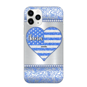 Personalized Grandma with Kid Name Heart US Flag Background Phonecase Printed PNDT2205