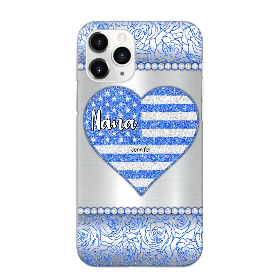 Personalized Grandma with Kid Name Heart US Flag Background Phonecase Printed PNDT2205