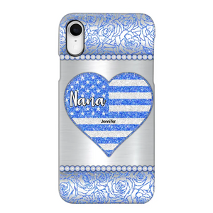 Personalized Grandma with Kid Name Heart US Flag Background Phonecase Printed PNDT2205