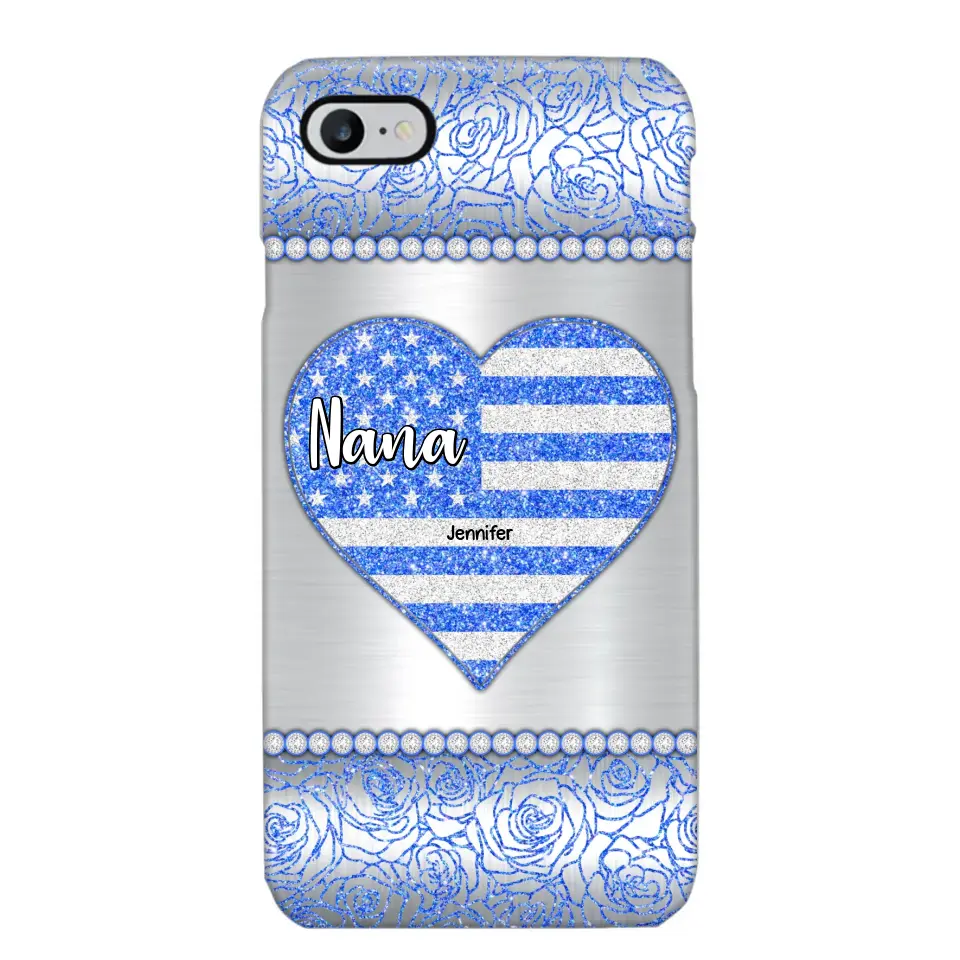 Personalized Grandma with Kid Name Heart US Flag Background Phonecase Printed PNDT2205