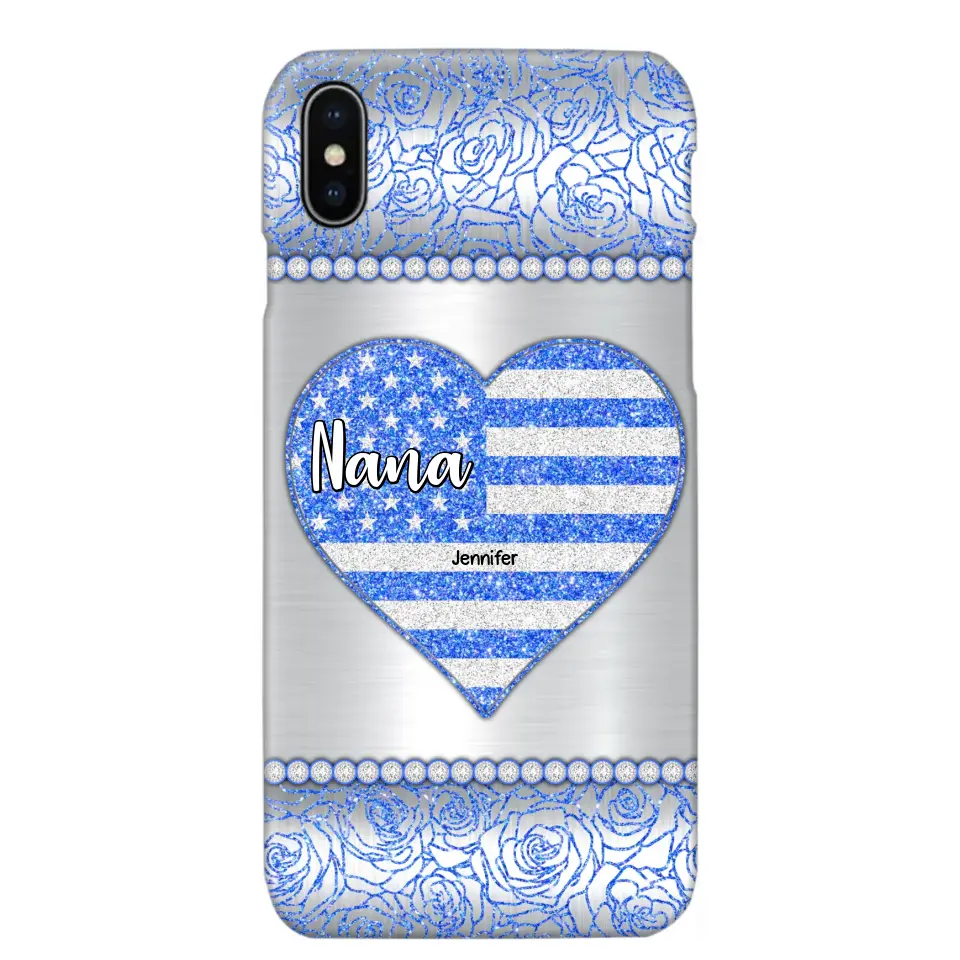 Personalized Grandma with Kid Name Heart US Flag Background Phonecase Printed PNDT2205