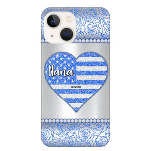 Personalized Grandma with Kid Name Heart US Flag Background Phonecase Printed PNDT2205