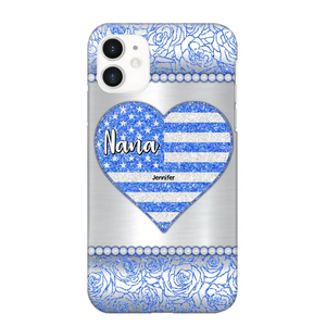 Personalized Grandma with Kid Name Heart US Flag Background Phonecase Printed PNDT2205