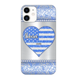 Personalized Grandma with Kid Name Heart US Flag Background Phonecase Printed PNDT2205