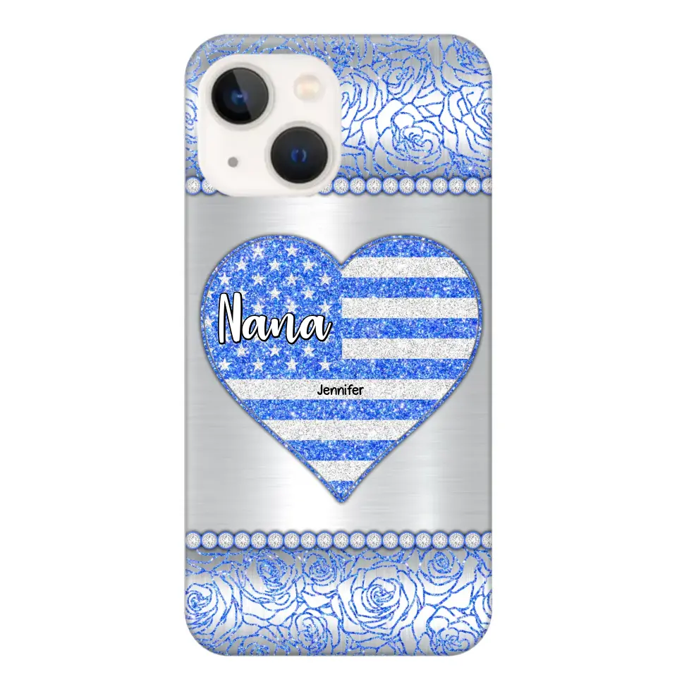 Personalized Grandma with Kid Name Heart US Flag Background Phonecase Printed PNDT2205