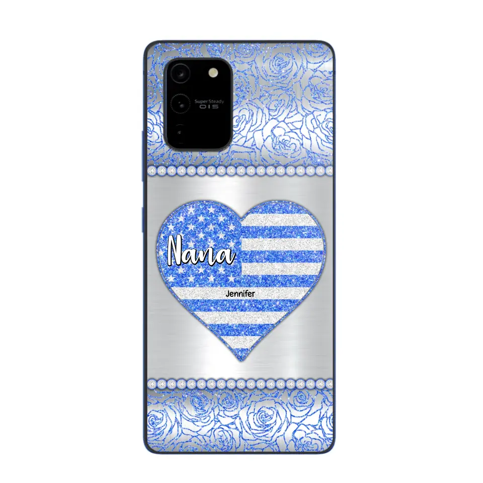 Personalized Grandma with Kid Name Heart US Flag Background Phonecase Printed PNDT2205