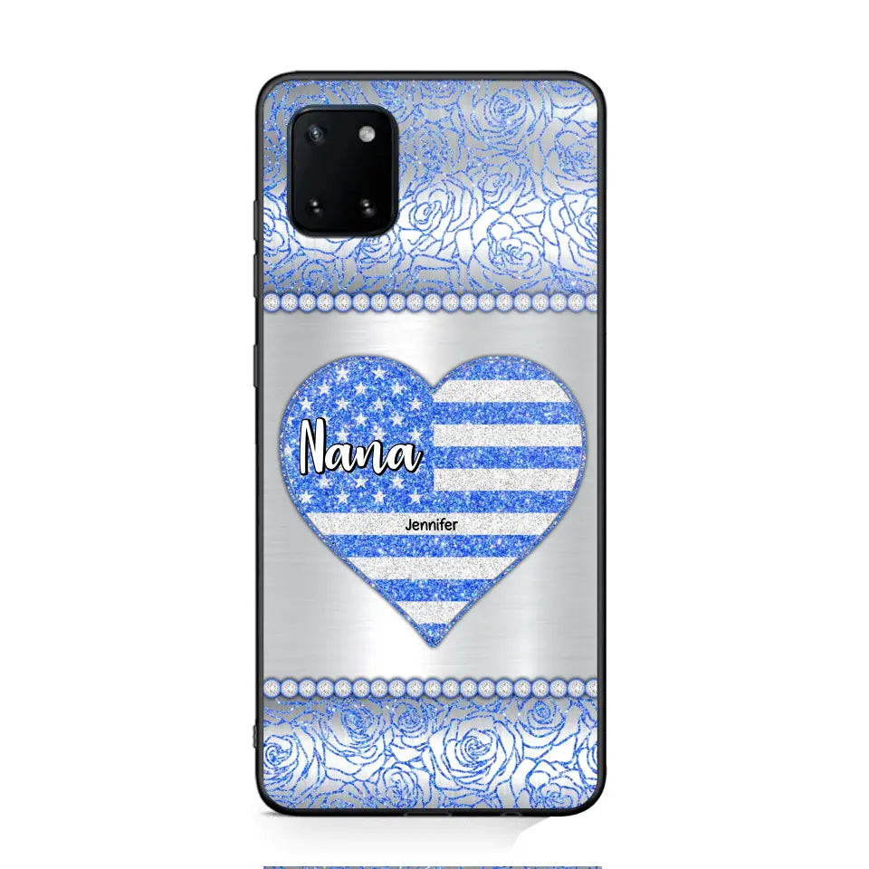 Personalized Grandma with Kid Name Heart US Flag Background Phonecase Printed PNDT2205