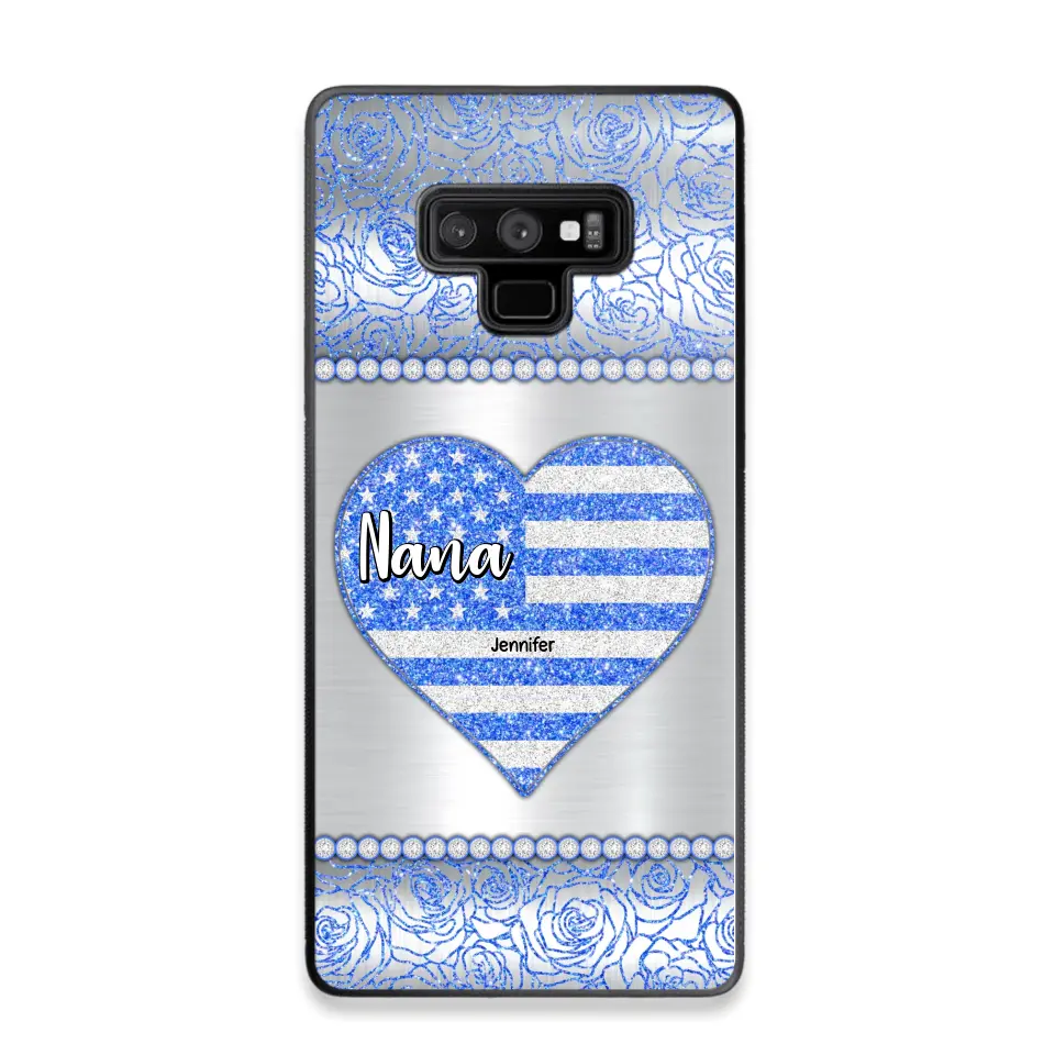 Personalized Grandma with Kid Name Heart US Flag Background Phonecase Printed PNDT2205