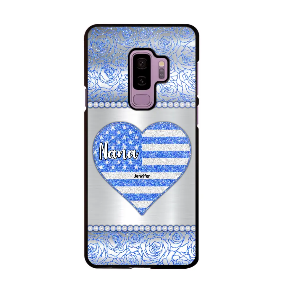 Personalized Grandma with Kid Name Heart US Flag Background Phonecase Printed PNDT2205