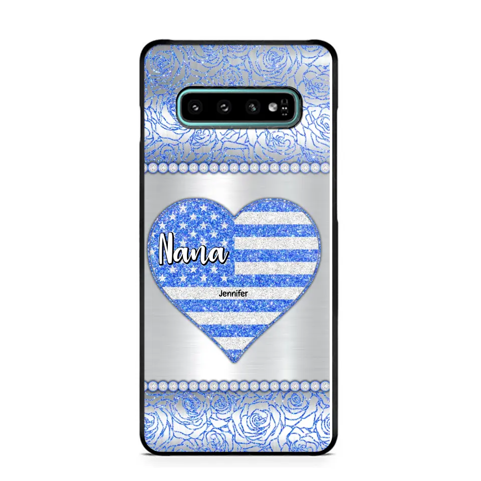 Personalized Grandma with Kid Name Heart US Flag Background Phonecase Printed PNDT2205