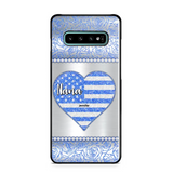 Personalized Grandma with Kid Name Heart US Flag Background Phonecase Printed PNDT2205