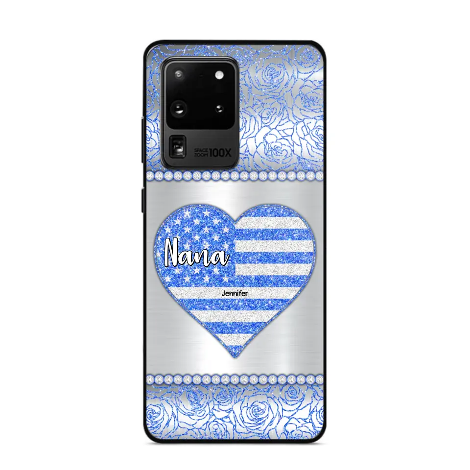 Personalized Grandma with Kid Name Heart US Flag Background Phonecase Printed PNDT2205