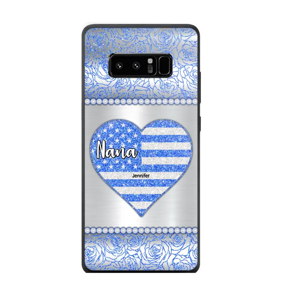 Personalized Grandma with Kid Name Heart US Flag Background Phonecase Printed PNDT2205