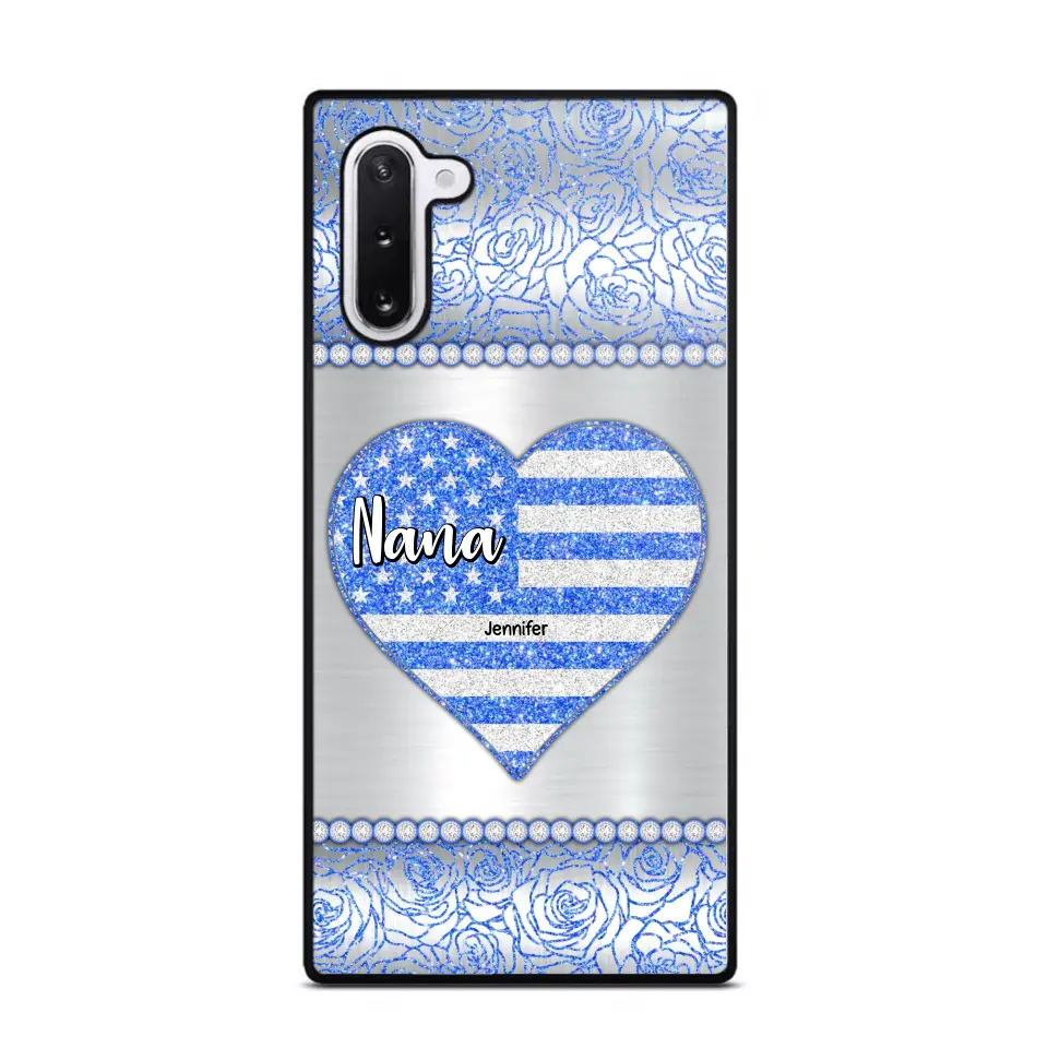 Personalized Grandma with Kid Name Heart US Flag Background Phonecase Printed PNDT2205