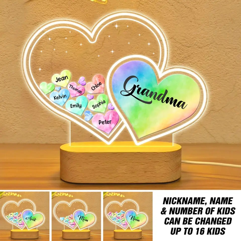 Personalized Grandma Hearts with Kids Names Led Lamp Printed 23MAY-DT22