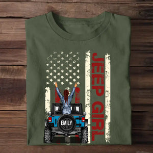 Personalized Jeep Girl US Flag T-shirt Printed 23MAY-DT23